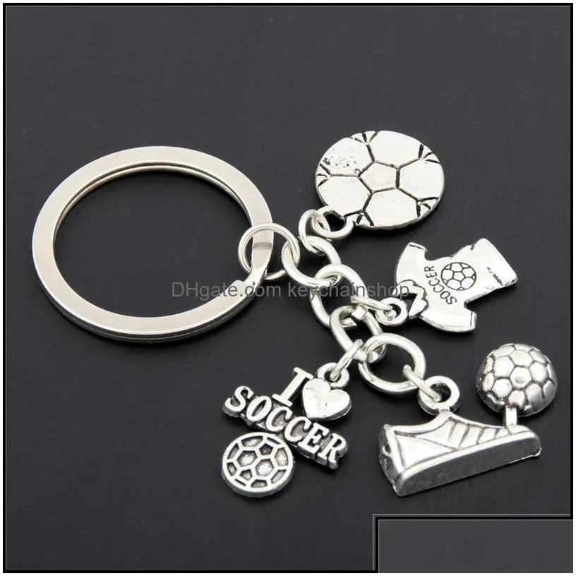 keychains fashion accessories i love football/basketball/baseball with soccer shoes for car purse bag  gift clover charms keyrings