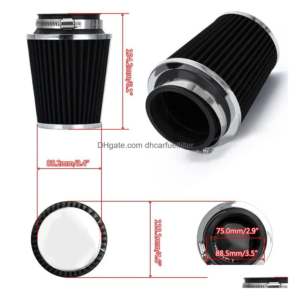 universal car high flow cold air inlet air intake system mushroom head air filter neck 76mm / 70mm / 63.5mm / 60mm pqy-ait24