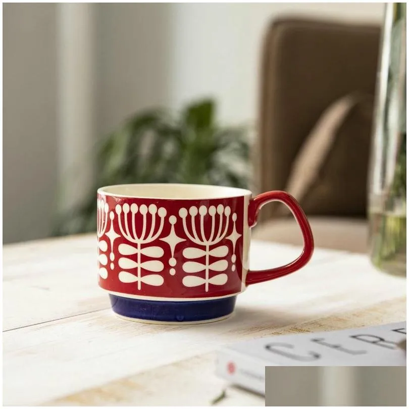 Mugs Mugs Nordic Stackable Ceramic Mug Coffee Cup Couple Breakfast Ear Hanging Simple Milk Cupmugs Home Garden Kitchen, Dining Bar Dri Dhhda