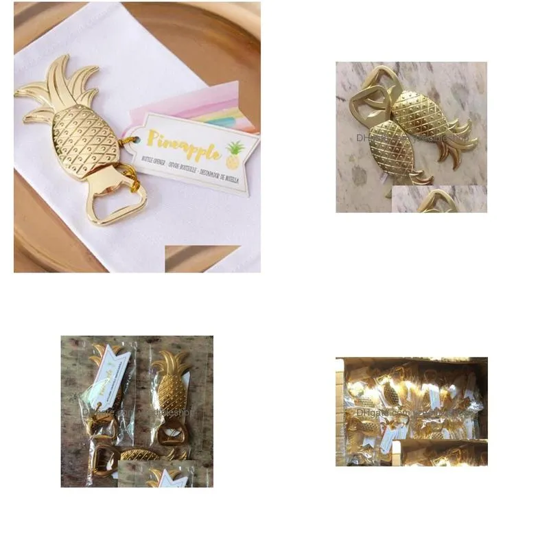 100pcslot arrival wedding bridal favor gifts gold pineapple bottle opener party favors gift 3043838