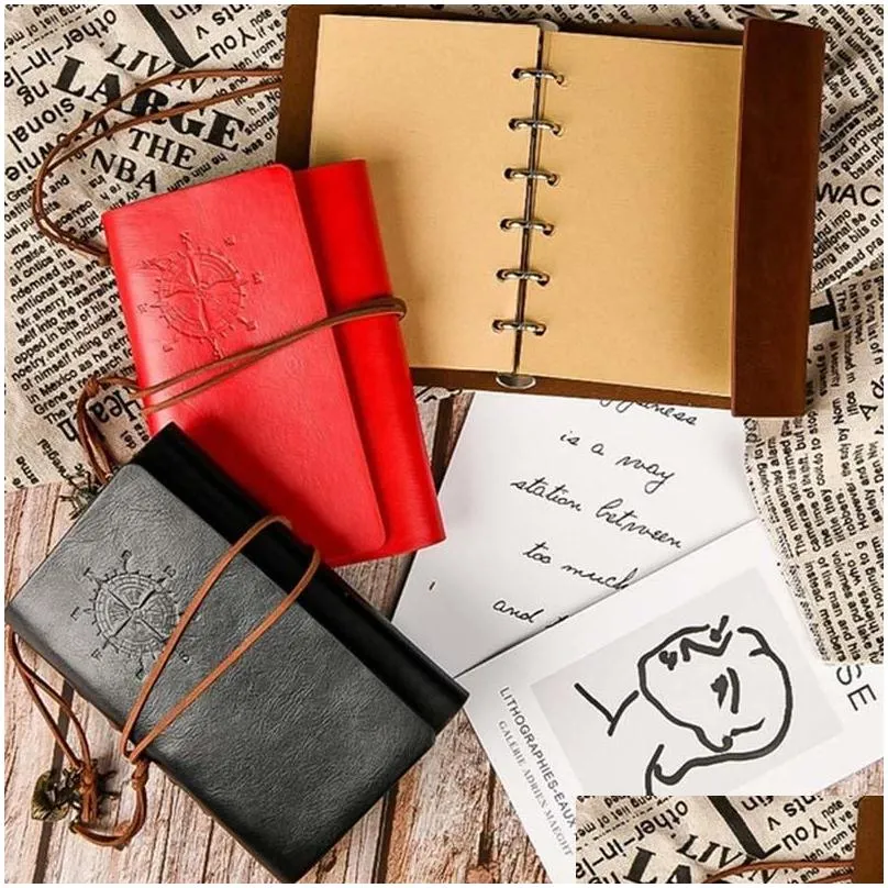 Greeting Cards Greeting Cards Retro Anchor Loose-Leaf Notebook Pu Leather Replaceable Stationery Gift Travelers Home Garden Festive Pa Dhwup