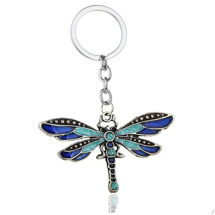 key rings crystal keychains animal dragonfly antique sier rhinestone key chain rings holder car jewelry fashion pendant keyrings for
