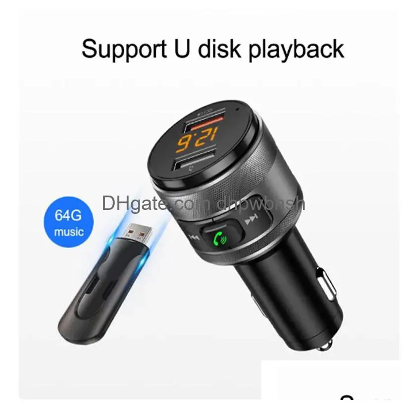 jajabor bluetooth 5.0 car kit hands fm transmitter music mp3 player dual usb qc3.0 quick charge support u disk playback c57