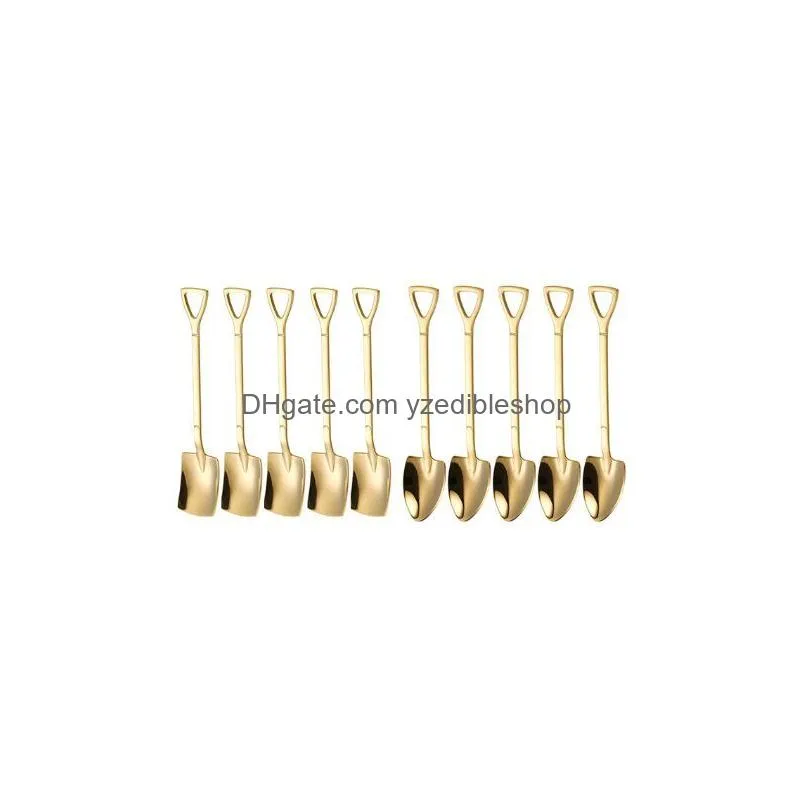 10pcsset 304 stainless steel spoon creative retro shovel coffee s mini fork ice cream tool teaspoon2028619