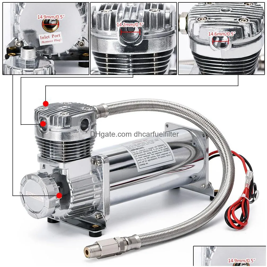 universal dc 12v 480c maxpower 200 psi outlet 3/8 or 1/4 car air suspension compressor/ pump pqy-vac01