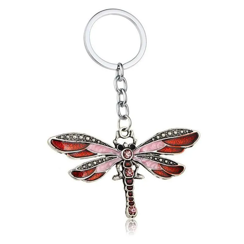 key rings crystal keychains animal dragonfly antique sier rhinestone key chain rings holder car jewelry fashion pendant keyrings for