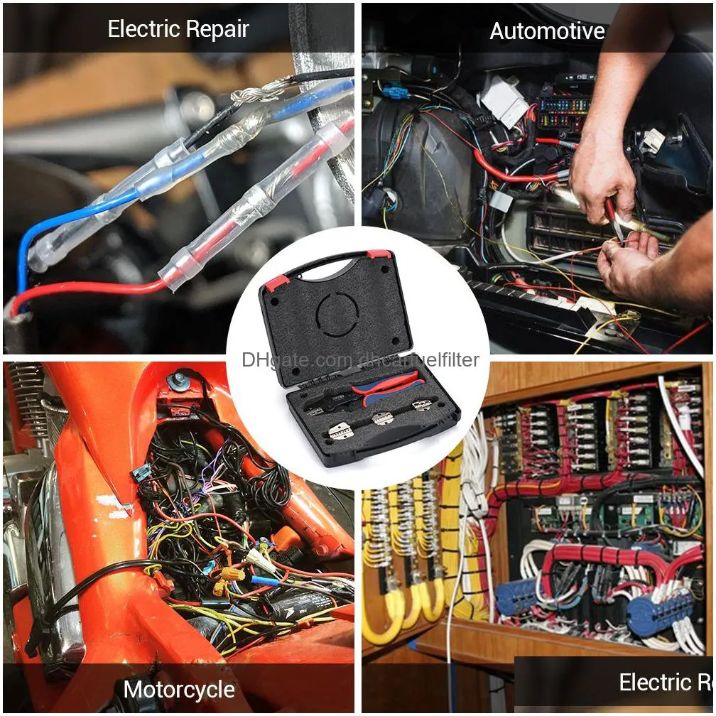 wire crimping tool set ratchet terminal crimper 4 pcs interchangeable dies fit for heat shrink connectors 0.5-6.0mmﾲ/ 20-10awg