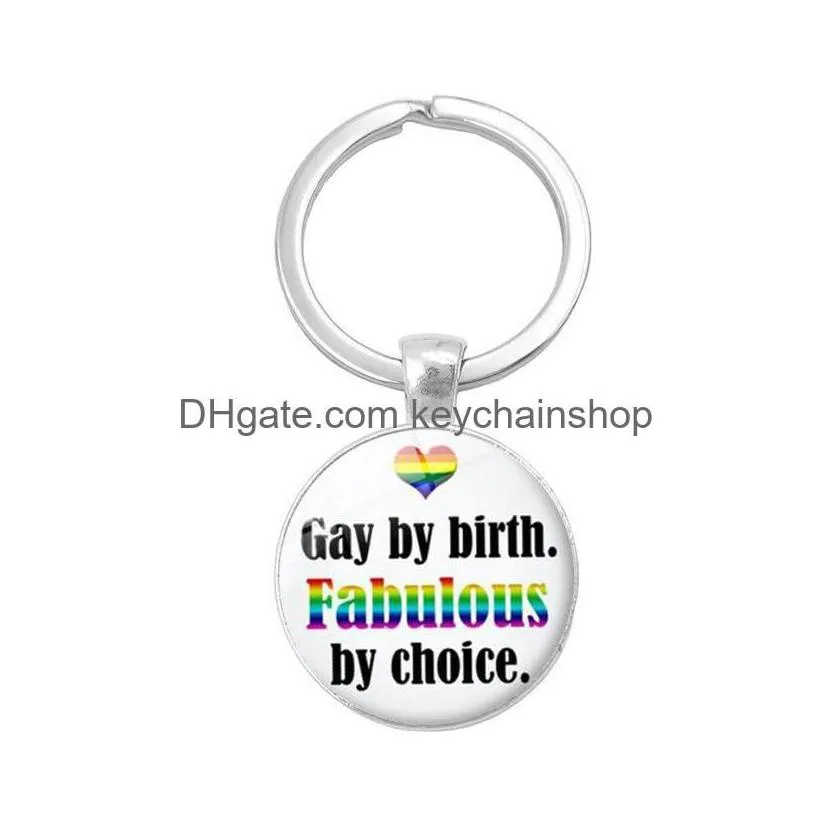 key rings fashion gay lesbian pride sign keychains for women men rainbow color glass gemstone charm chains lgbt jewelry accessories