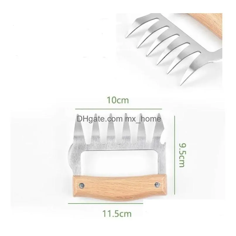 kitchen tools stainless steel claw wooden handle meat divided tearing flesh multifunction meats shred pork clamp bbq tool