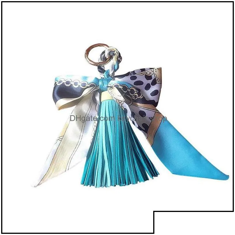 keychains fashion accessories high quality scarves key holder ribbon bowknot exquisite pu leather tassels women bag charm pendant1 drop