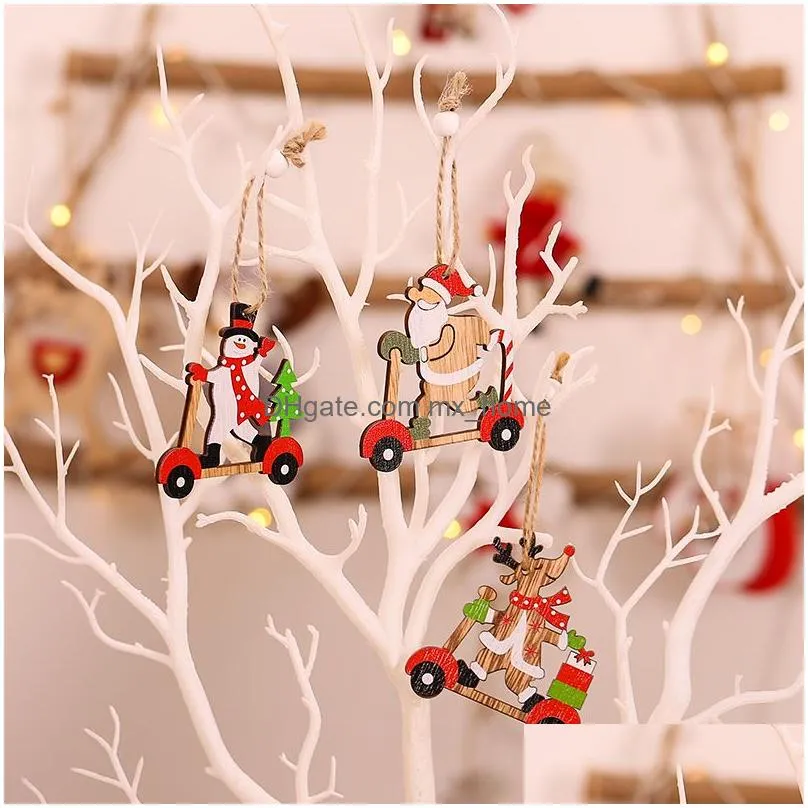  christmas decorative products cartoon santa claus combination pendant wooden car christmas tree decorative accessories