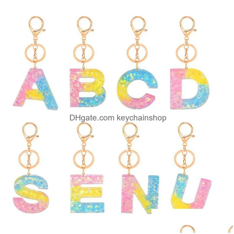 keychains lanyards az initial keyrings for women men acrylic letter three colors alphabet couple key ring chains bag charm accesso