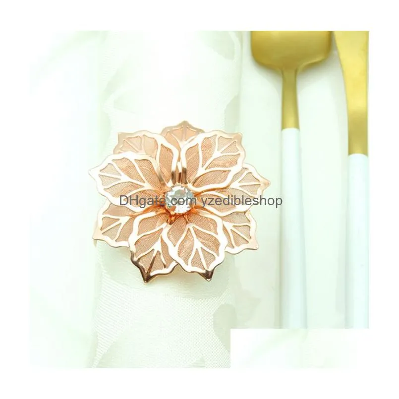 plating napkin or ring100pcslot ringsnapkin gold holderswith ringsilver rhinestone wedding elegant j0428with flower jllnp5365573