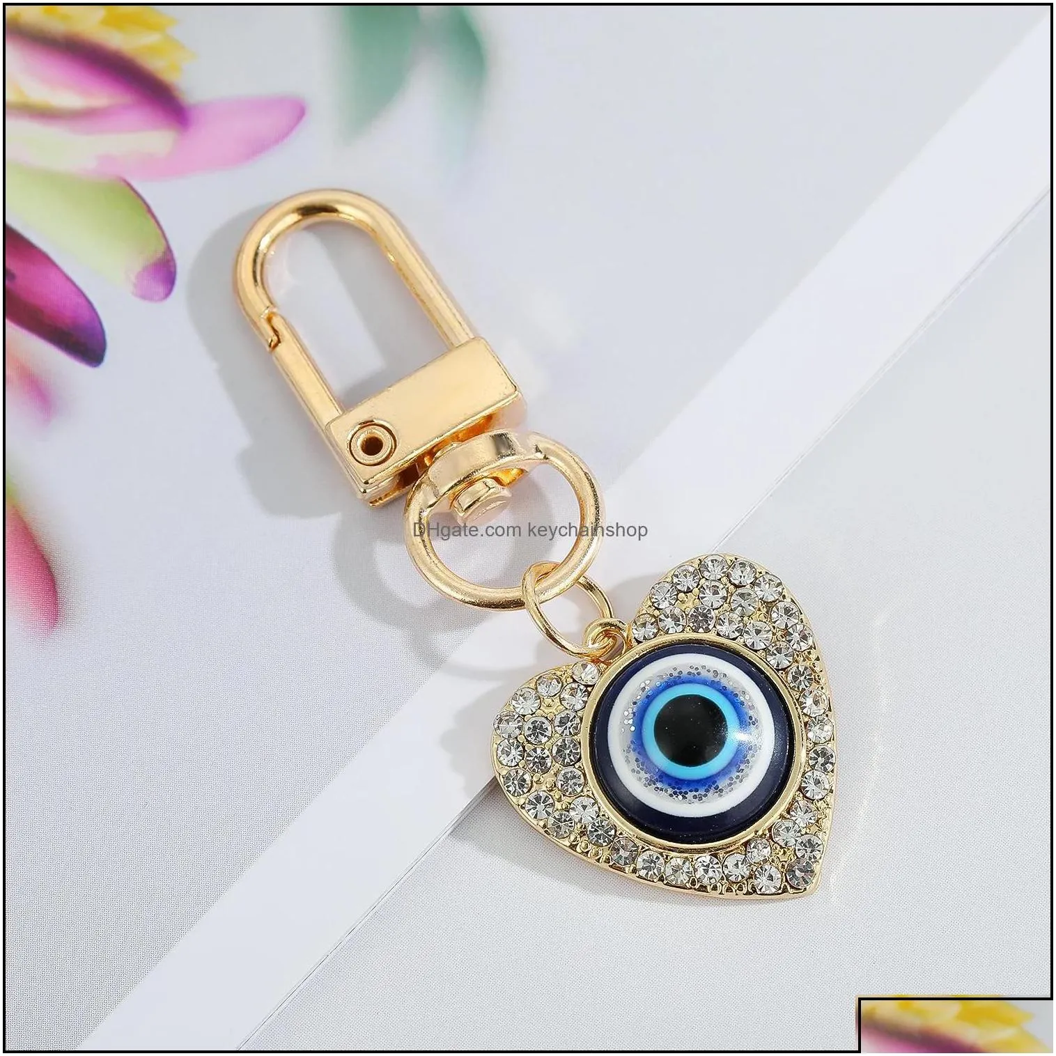 keychains lanyards 13 styles creative devil eye rhinestone keychain for men women blue evil eyes car key ring bag pendant jewelry ac