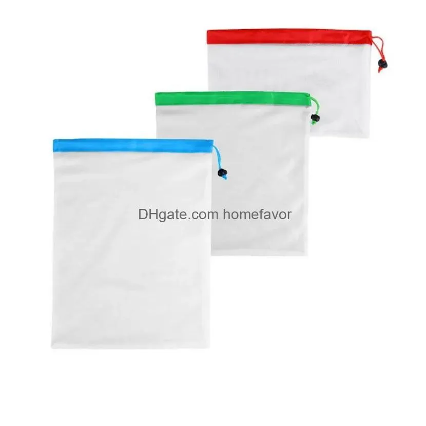 reusable drawstring mesh grocery bag eco-friendly produce fruit vegetable shopping bag home travel storage mesh bags wholesale
