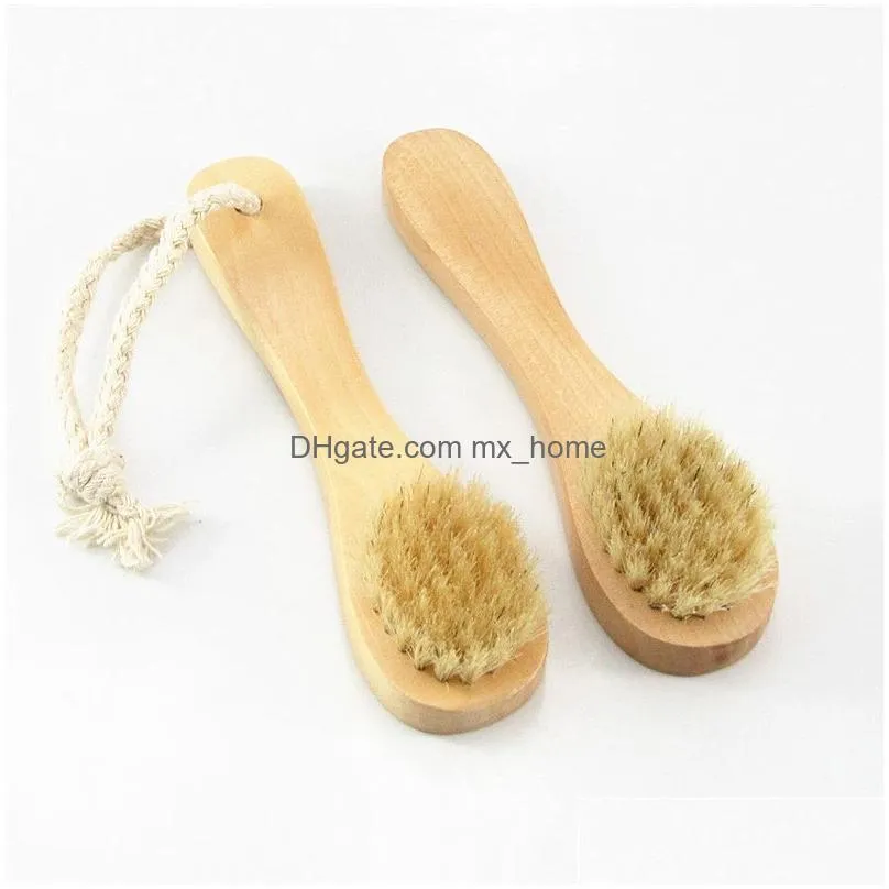 facial exfoliation brush natural bristle cleaning wooden handle dry brush matte brush