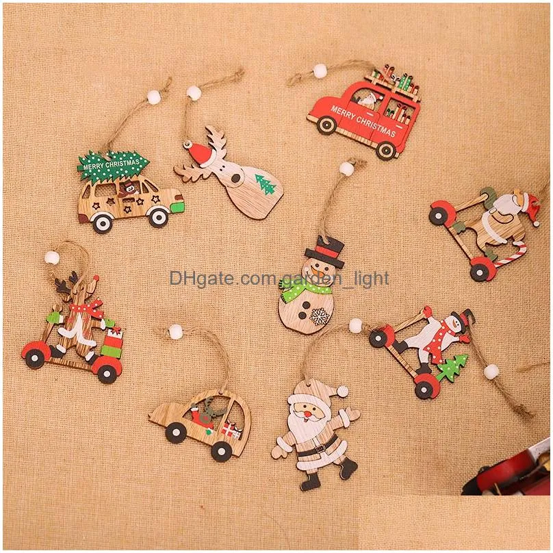  christmas decorative products cartoon santa claus combination pendant wooden car christmas tree decorative accessories