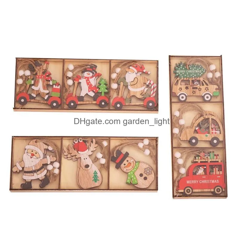  christmas decorative products cartoon santa claus combination pendant wooden car christmas tree decorative accessories