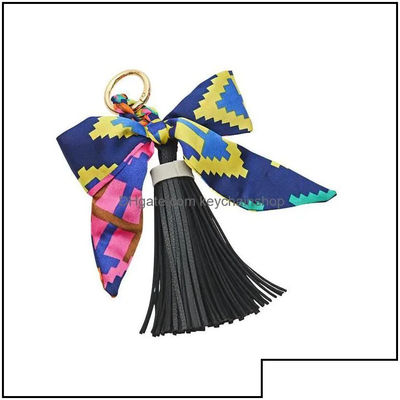 keychains fashion accessories high quality scarves key holder ribbon bowknot exquisite pu leather tassels women bag charm pendant1 drop