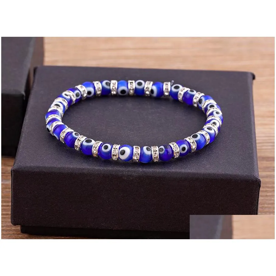 Charm Bracelets 20Pcs/Lot Trendy Simple Lucky Evil Eye Relius Charms Bracelet Blue Beads Strands Match Turkish Bracelets For Jewelry B Dhsjk