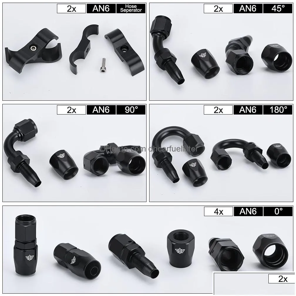 6an an6 oil fuel fittings hose end 0add45add90add180 degree oil adaptor kit an6 braided oil fuel hose line 5m black with clamps pqy-ofk65bk