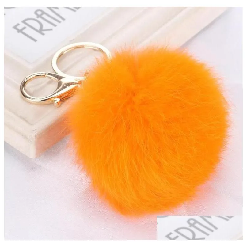 Key Rings Real Rabbit Fur Ball Charms Key Rings Soft Lovely Gold Metal Chains Poms Plush Keychain Car Keyring Bag Earrings Accessories Dhrhw