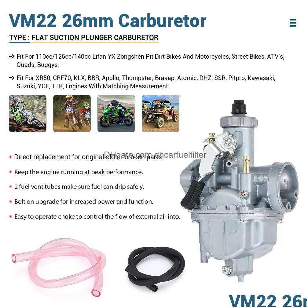 mikuni carburetor vm22 26mm 110cc 125cc pit dirt bike atv quad pz26 performance carburetor part pqy-cbr02