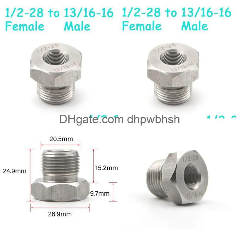 1/2-28 female to 13/16-16 male stainless steel thread adapter converter for napa 4003 wix 24003 1/2x28 unef to 13/16x16 unf