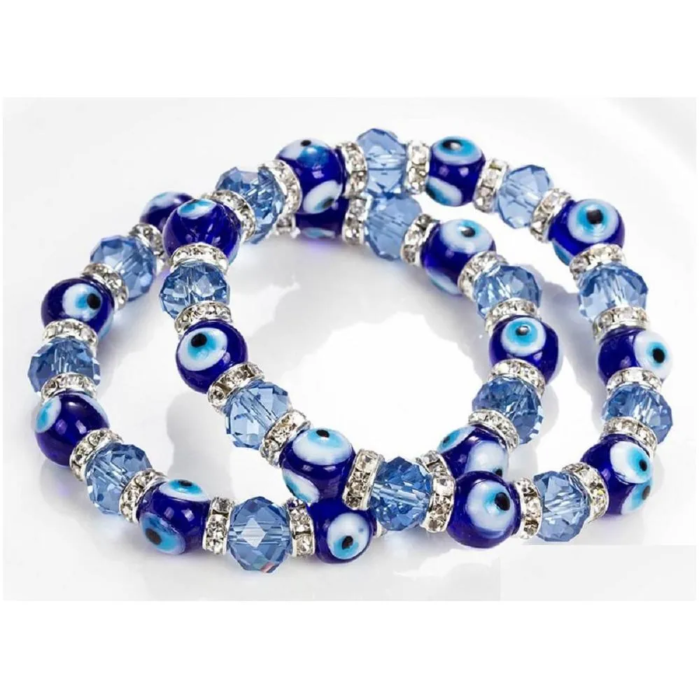 Charm Bracelets 20Pcs/Lot Trendy Simple Evil Eye Relius Charms Blue Beads Lucky Strands Bracelet Match Turkish Bracelets For Women Ear Dhif2