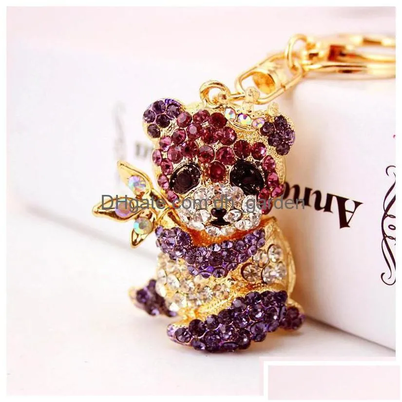 key rings creative cute rhinestone cartoon panda keychain sichuan nt metal pendant animal small gift drop delivery jewelry dhjyu