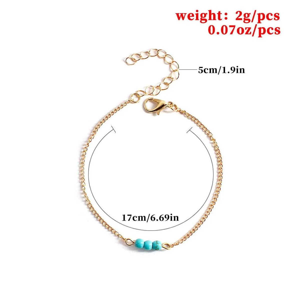 Anklets 20Pcs/Lot Sier Gold Plated Chain Turquoise Charms Ankle Anklet Bracelet Sandal Beach Foot Jewelry Dhndh