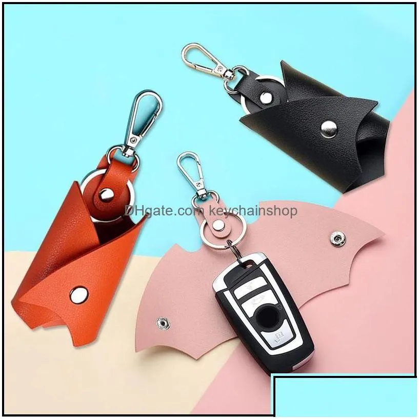 keychains fashion accessories creative bat shaped pu leather keychain women men car key protective er waist hanging case jewelry drop