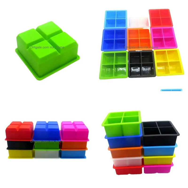 bar tools silicone ice square moulds dust proof cover ice tray large capacity square ice cube mold mix colors