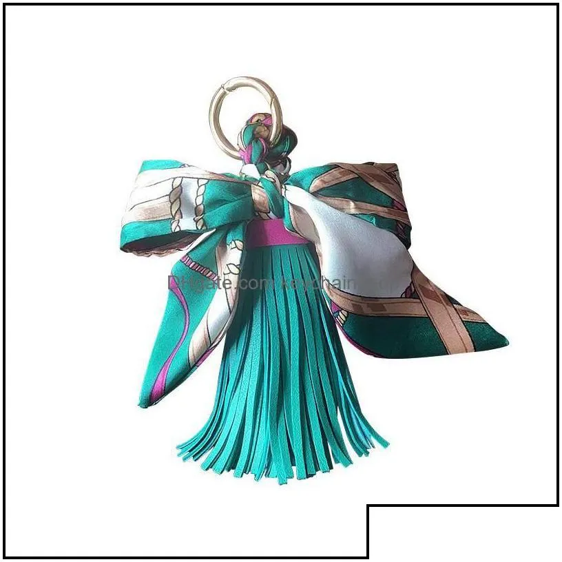 keychains fashion accessories high quality scarves key holder ribbon bowknot exquisite pu leather tassels women bag charm pendant1 drop