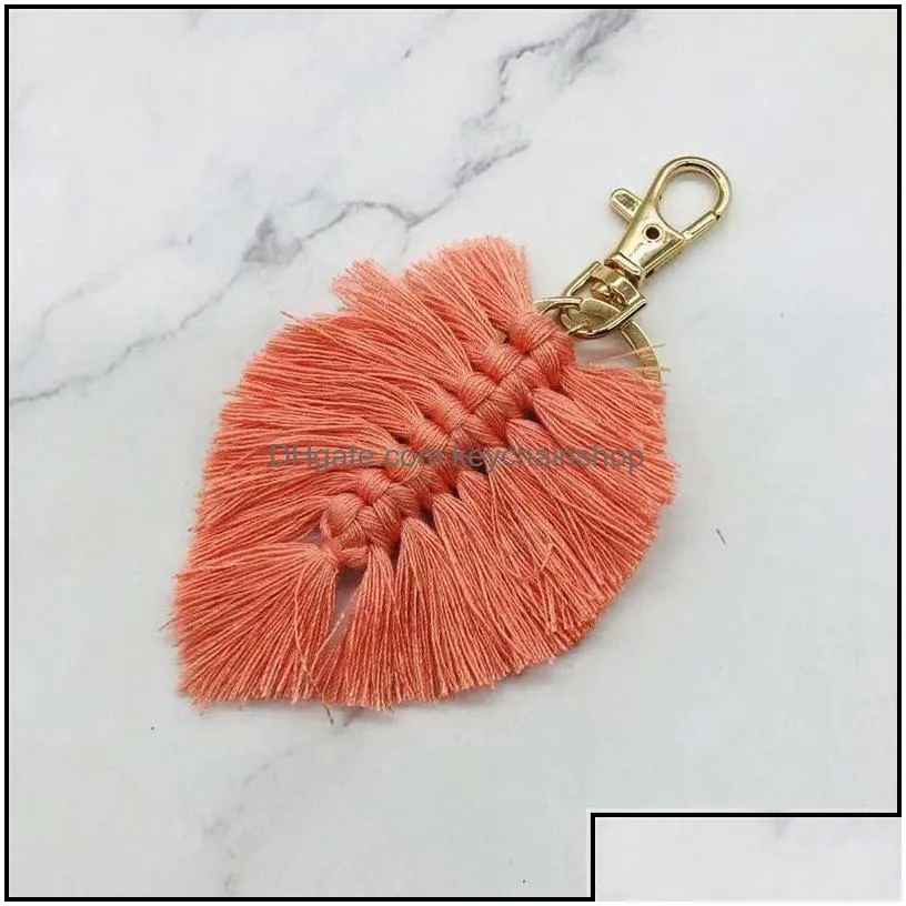 keychains fashion accessories leaf weaving rainbow for women boho handmade key holder keyring rame bag charm car hanging jewelry drop