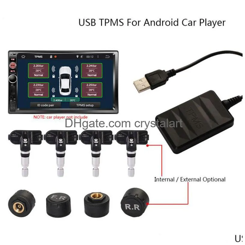 Jmcq Usb Android Tpms Tire Pressure Monitoring System 116 Psi Alarm 5V Internal External Navigation Car