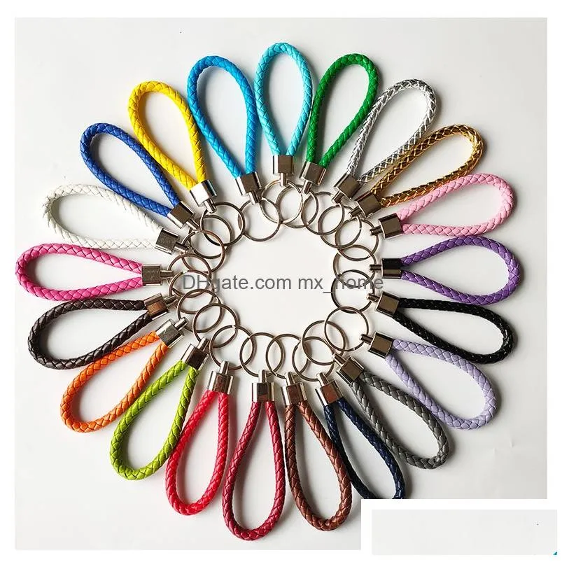 multi color pu leather woven keychain rope loop suitable for diy circular pendant keychain bracket car keychain loose jewelry