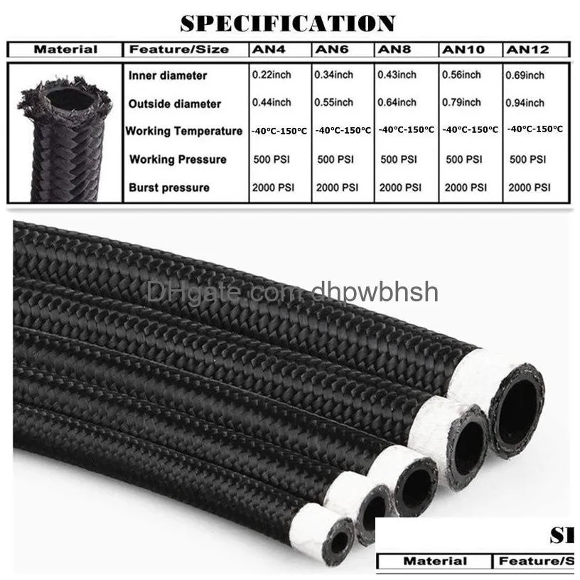 an4/an6/an8/an10 racing hose pipe universal nylon stainless steel fuel line black oil cooler hose tubing