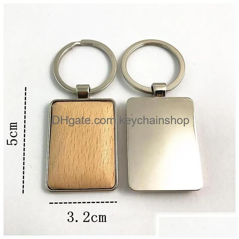 key rings metal wood keychains chain ring round heart rec simple diy blank wooden car pendant holder fashion gifts keyrings drop del