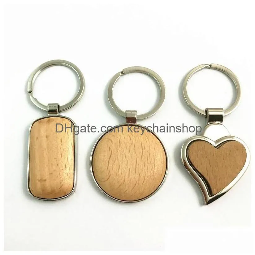 key rings metal wood keychains chain ring round heart rec simple diy blank wooden car pendant holder fashion gifts keyrings drop del