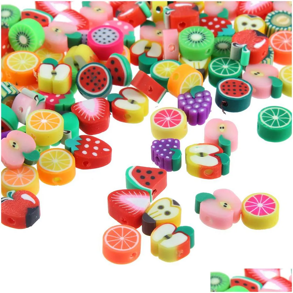 Ceramic, Clay, Porcelain 300Pcs/Lot Diy Jewelry Polymer Clay Beads Fruit Pieces Mix Design Bracelet Accessory Making Jewelry Loose Bea Dhqzc