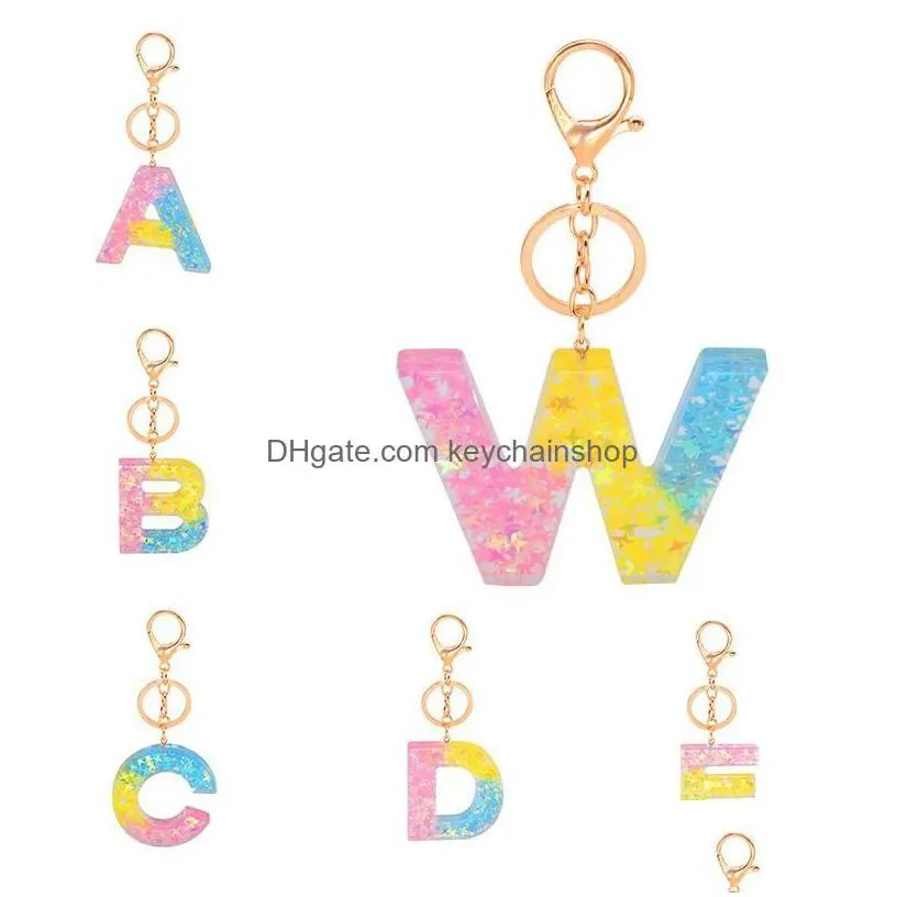keychains lanyards az initial keyrings for women men acrylic letter three colors alphabet couple key ring chains bag charm accesso