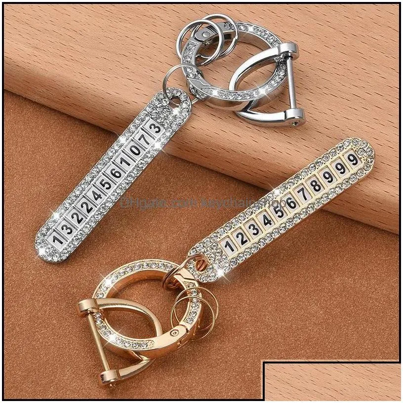 keychains fashion accessories 2022 keychain luxury arrivals car rhinestones anti-lost phone number key pendant drop delivery 2021
