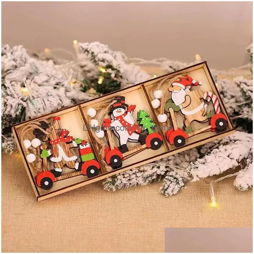  christmas decorative products cartoon santa claus combination pendant wooden car christmas tree decorative accessories