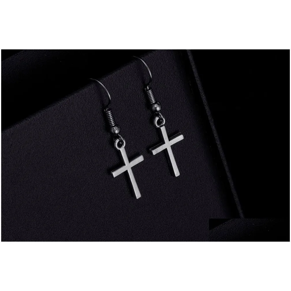 Charm New Earrings 20Pair/Lot Sier Plated Cross Charms Ear Stud For Women Jewelry Jewelry Earrings Dhxfp