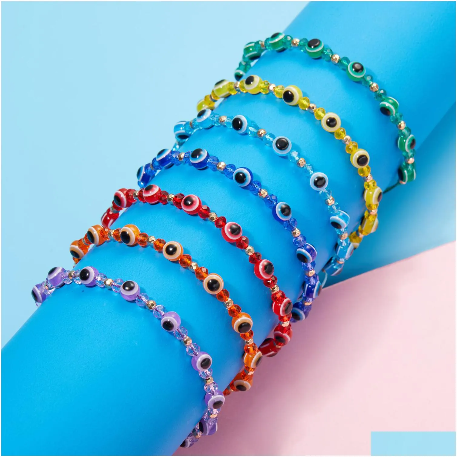 Charm Bracelets Turkish Lucky Evil Eye Bracelets For Women Men Colorf Crystal Beads Braided Rope Charms Bracelet Couple Friendship Jew Dh7Wy