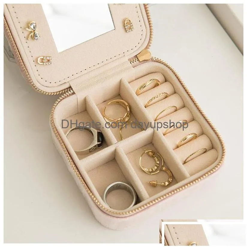 jewelry boxes 10x10x veet organizer display case with zipper travel ring box necklace storage women girls gift amp bags dhy4w