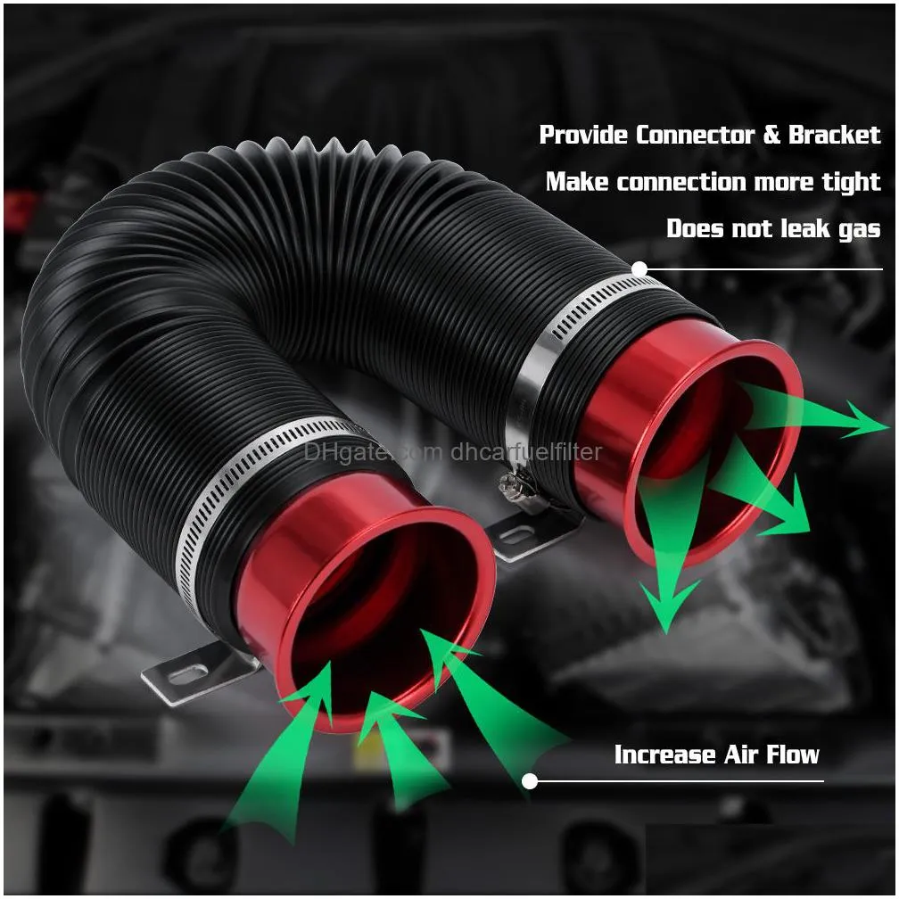 76mm / 3 inch universal flexible car engine cold air intake pipe hose inlet ducting feed tube pipe with connector braket pqy-imk15r