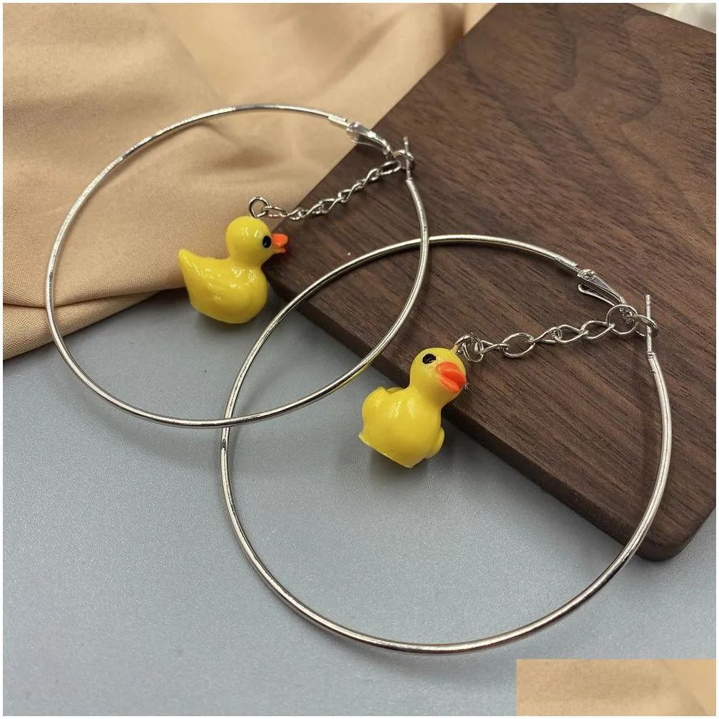 Charm Fashion Cute Yellow Duck Charms Earrings Girls Geometric Big Hoops Jewelry Jewelry Earrings Dhsea