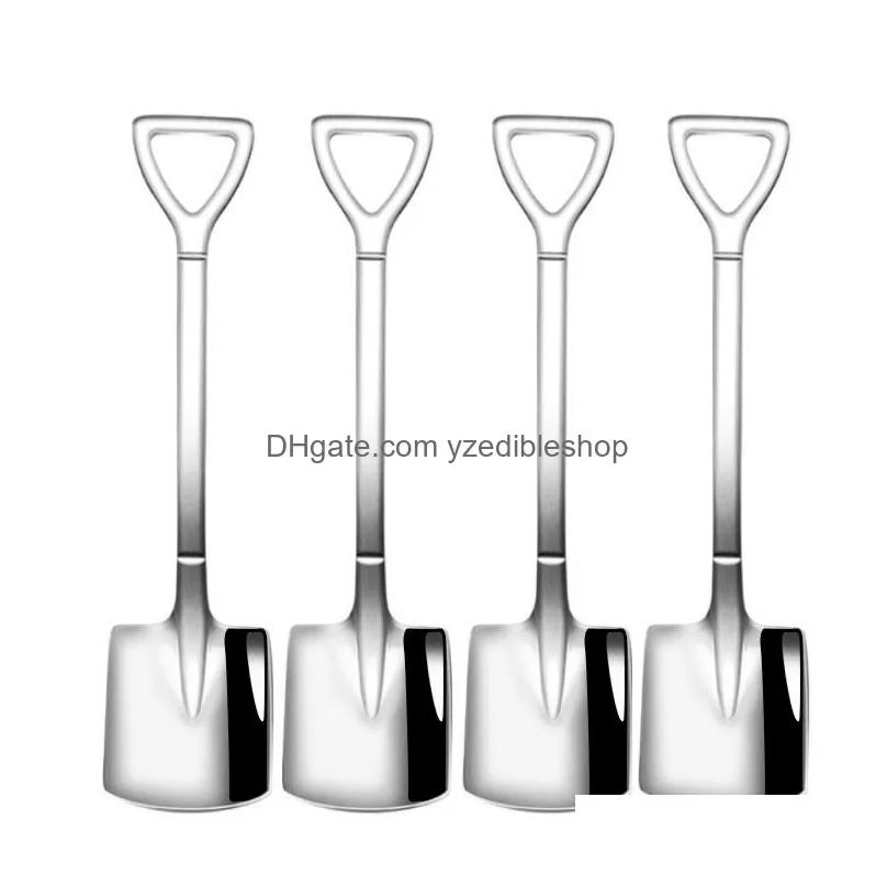 10pcsset 304 stainless steel spoon creative retro shovel coffee s mini fork ice cream tool teaspoon2028619